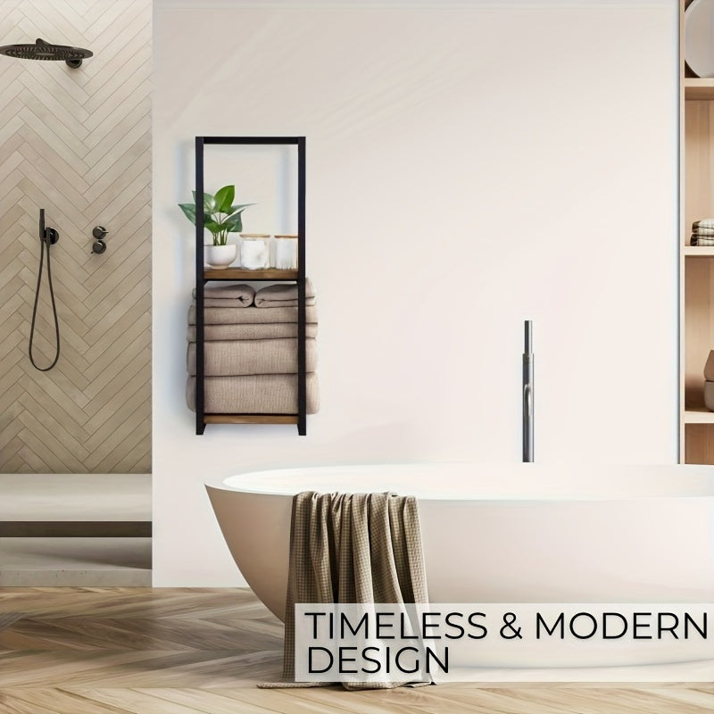 Toallero industrial con estantes – Estantería de pared elegante y funcional