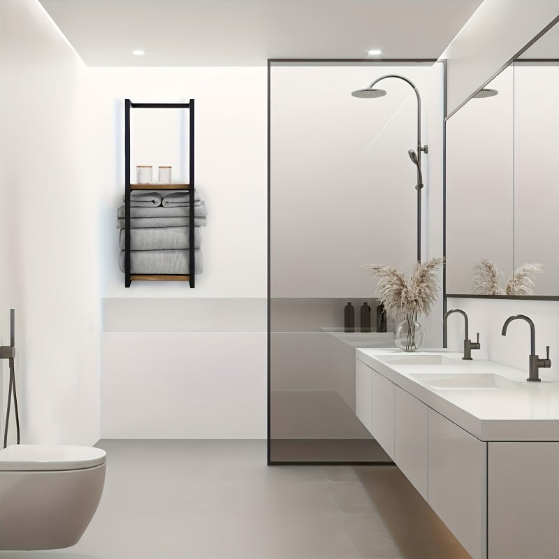 Toallero industrial con estantes – Estantería de pared elegante y funcional