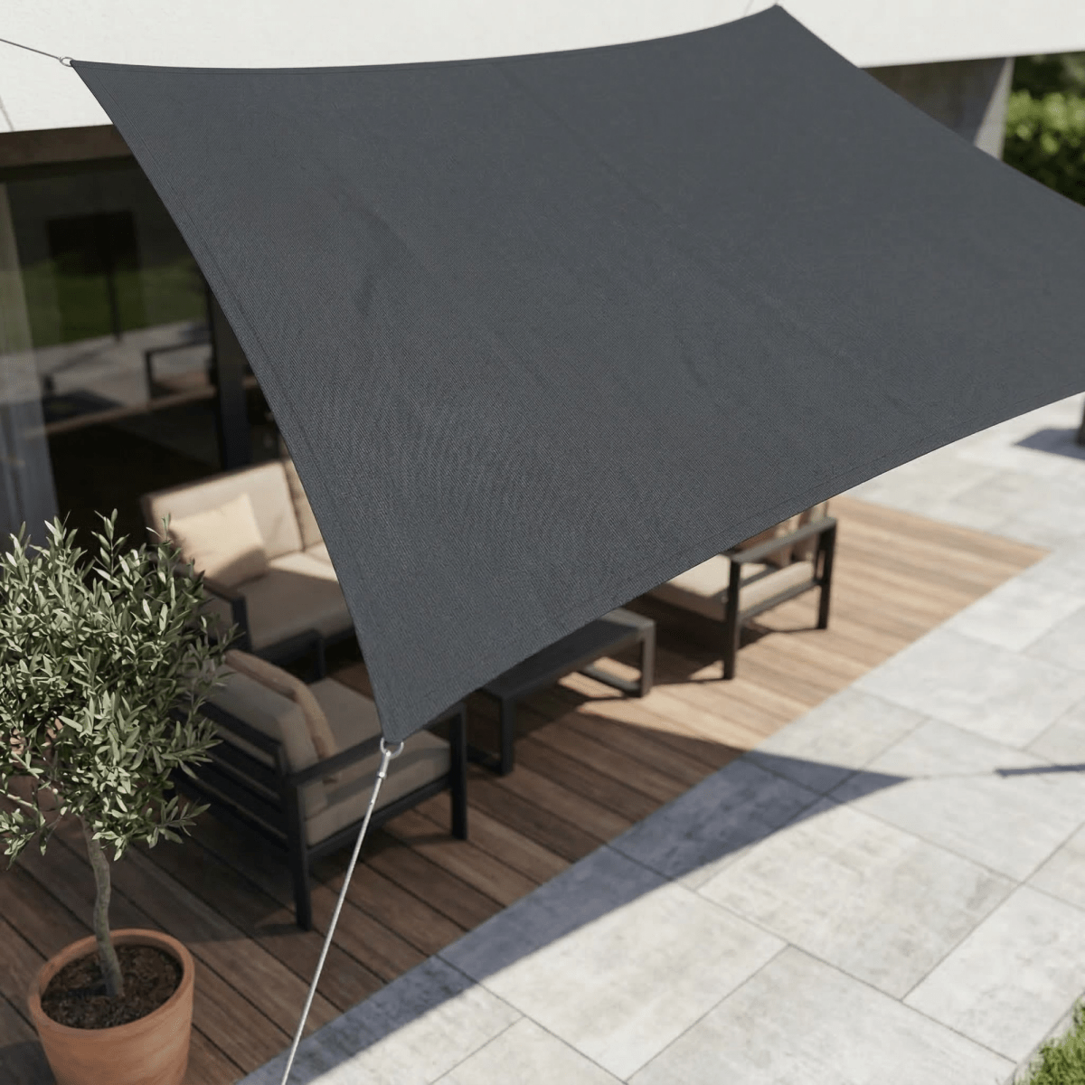 Toldo vela de sombra impermeable con protección UV para terraza y balcón