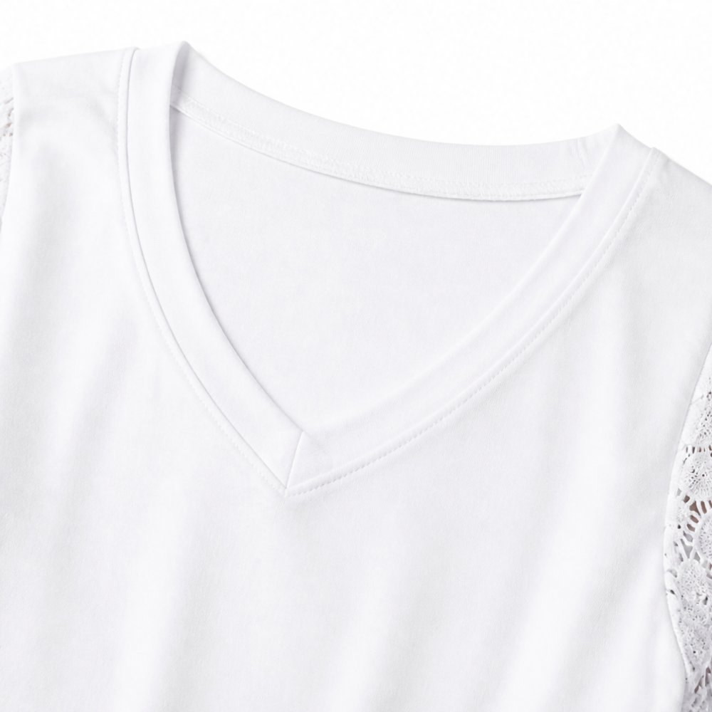 Top con cuello en V y mangas de ganchillo