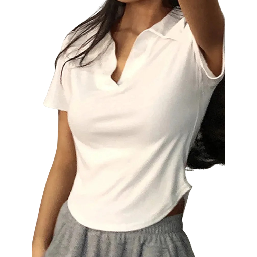 Top de manga corta para mujer con cuello en V