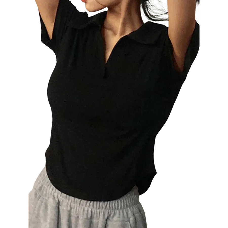 Top de manga corta para mujer con cuello en V