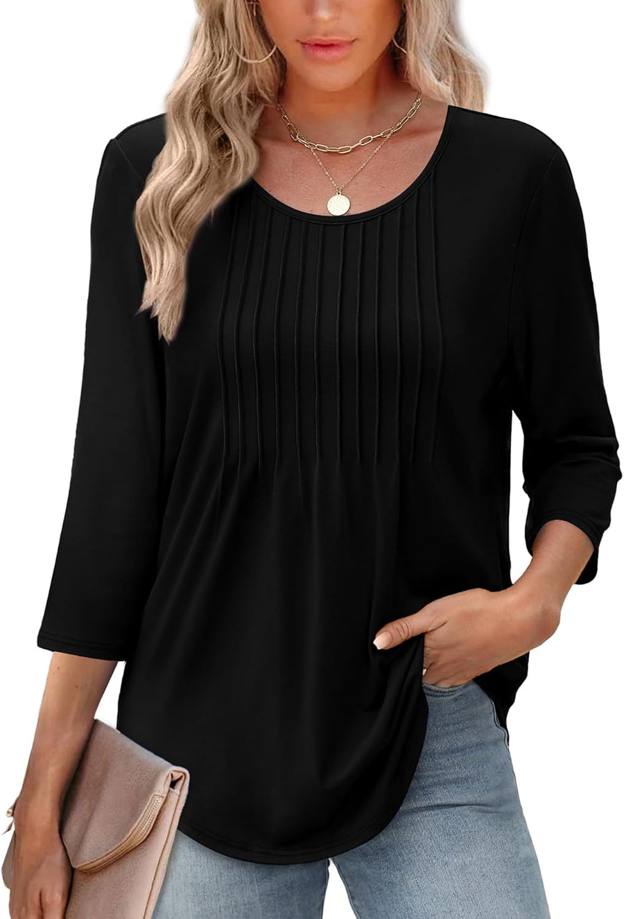 Top estructurado para mujer con manga 3/4 | Blusa cómoda para oficina y tiempo libre