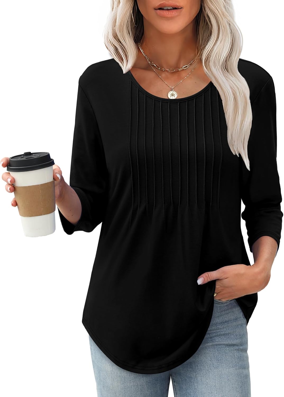 Top estructurado para mujer con manga 3/4 | Blusa cómoda para oficina y tiempo libre
