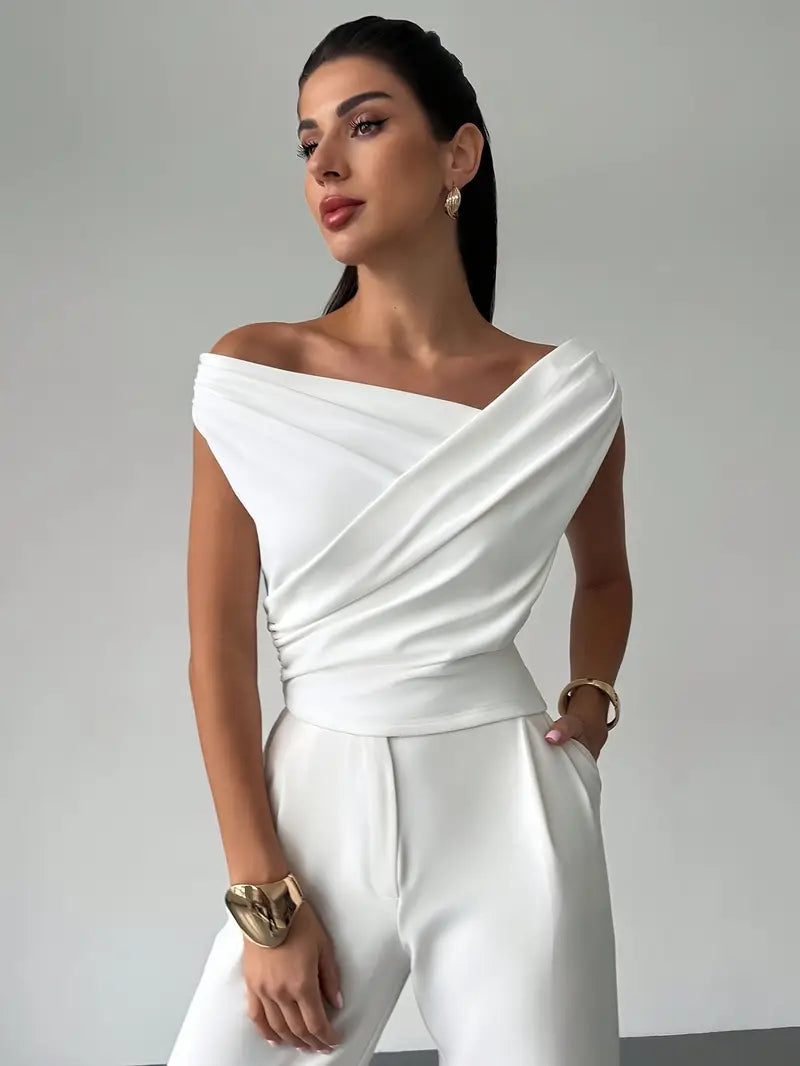 Top fruncido con cruzado – escote redondo y corte elegante