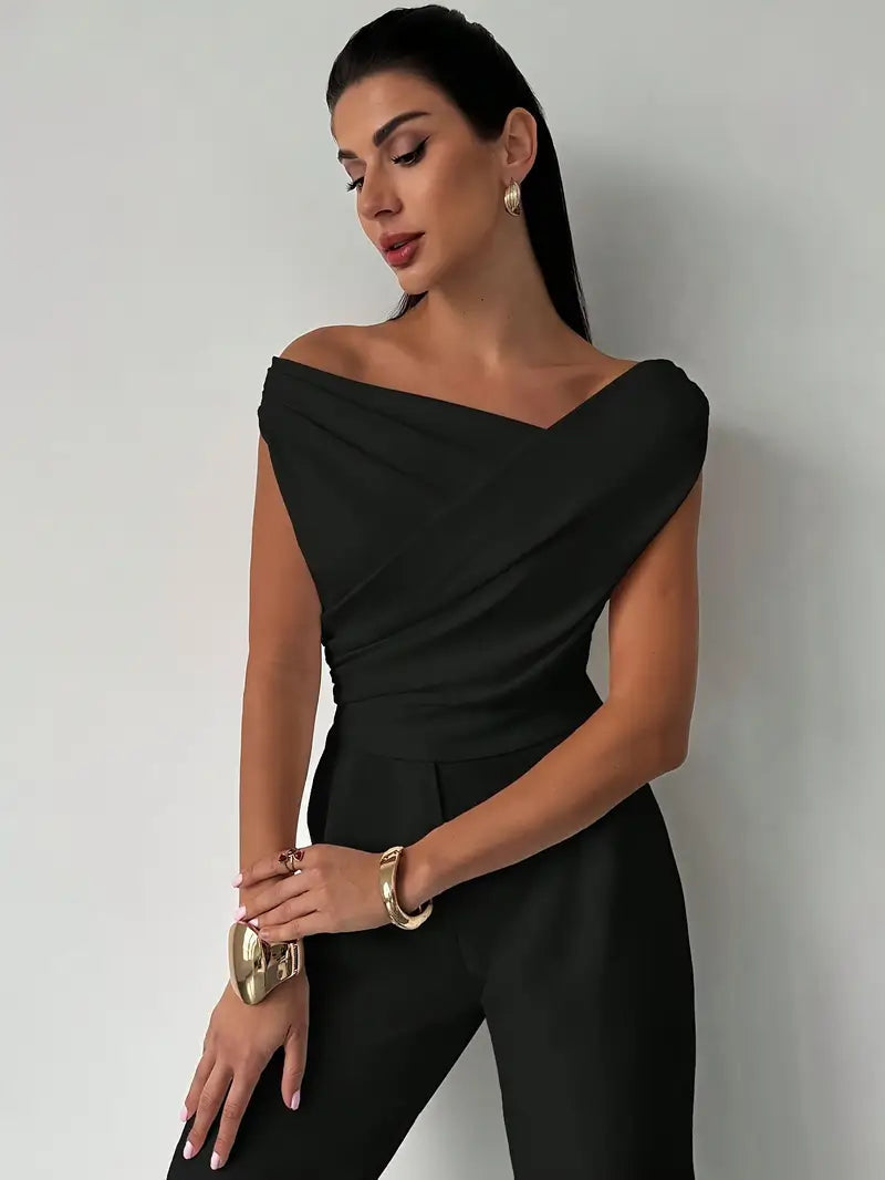 Top fruncido con cruzado – escote redondo y corte elegante