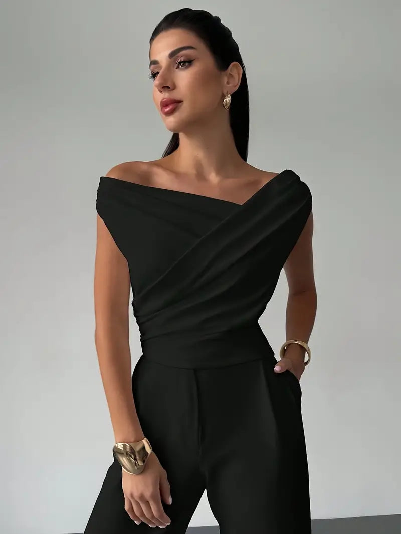 Top fruncido con cruzado – escote redondo y corte elegante