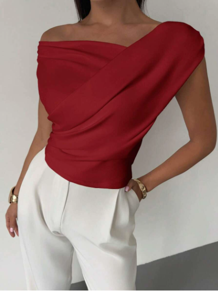 Top fruncido con cruzado – escote redondo y corte elegante