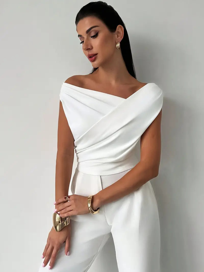 Top fruncido con cruzado – escote redondo y corte elegante