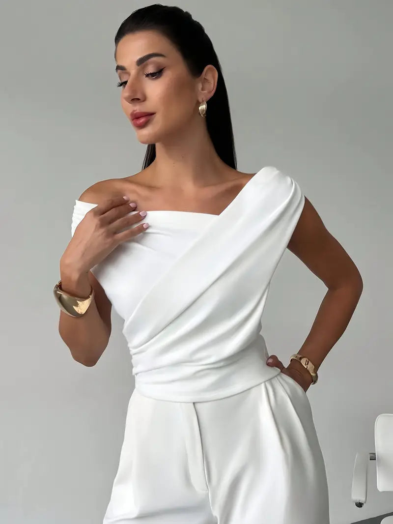 Top fruncido con cruzado – escote redondo y corte elegante