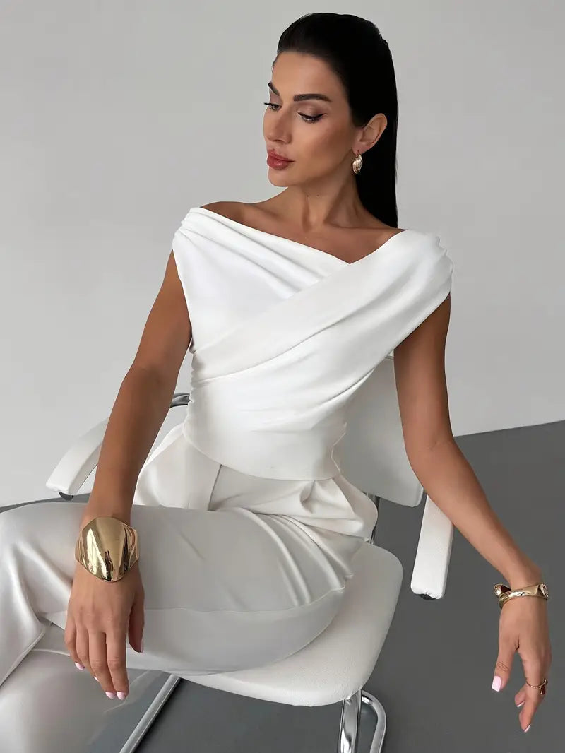 Top fruncido con cruzado – escote redondo y corte elegante