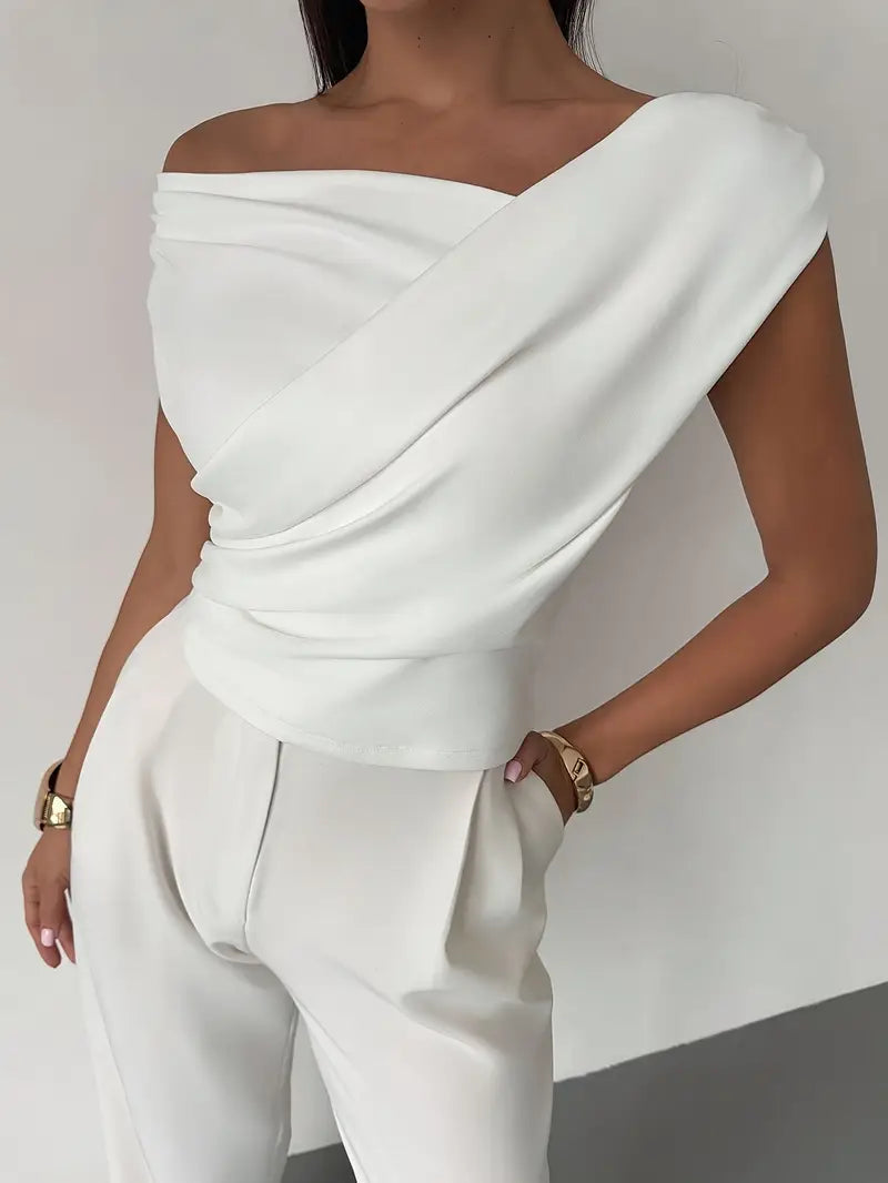 Top fruncido con cruzado – escote redondo y corte elegante