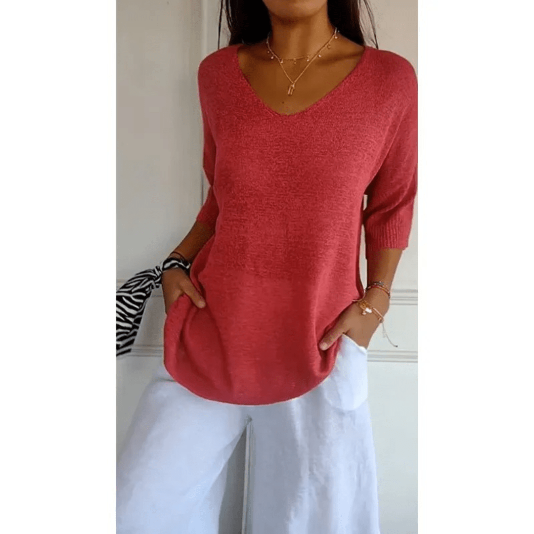 Top mujer con escote en V y manga 3/4