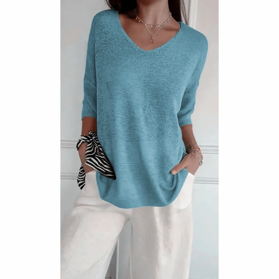 Top mujer con escote en V y manga 3/4