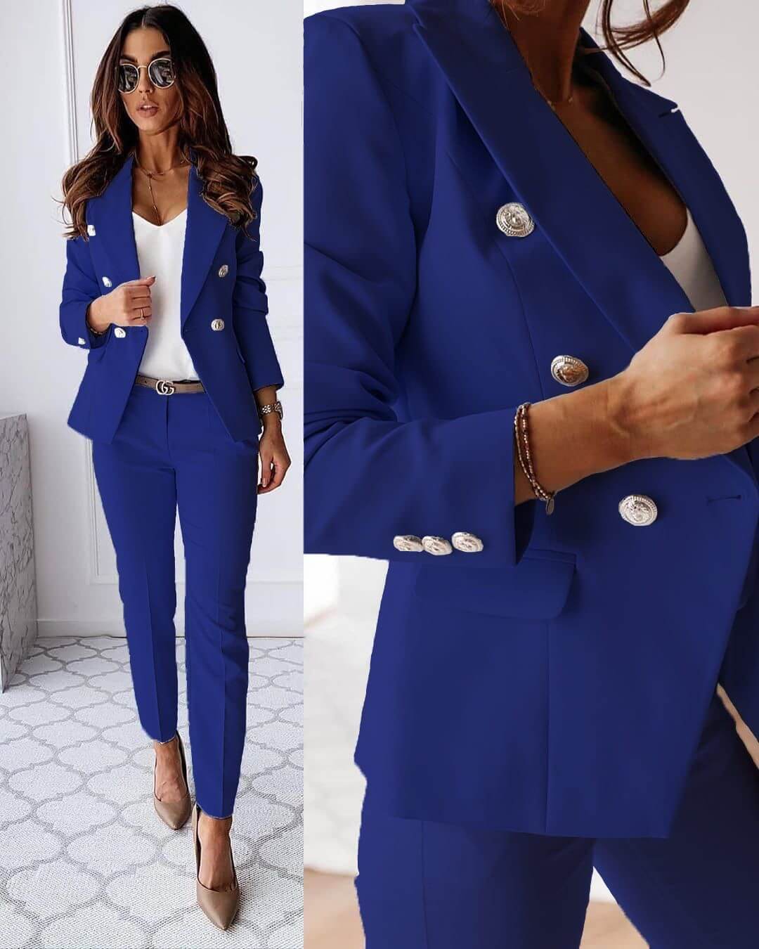 Traje de pantalón dos piezas doble botonadura para mujer