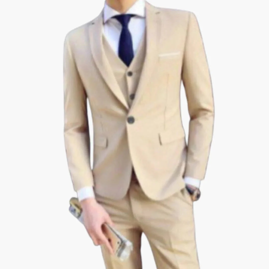Traje de tres piezas para hombre con americana de un botón y chaleco