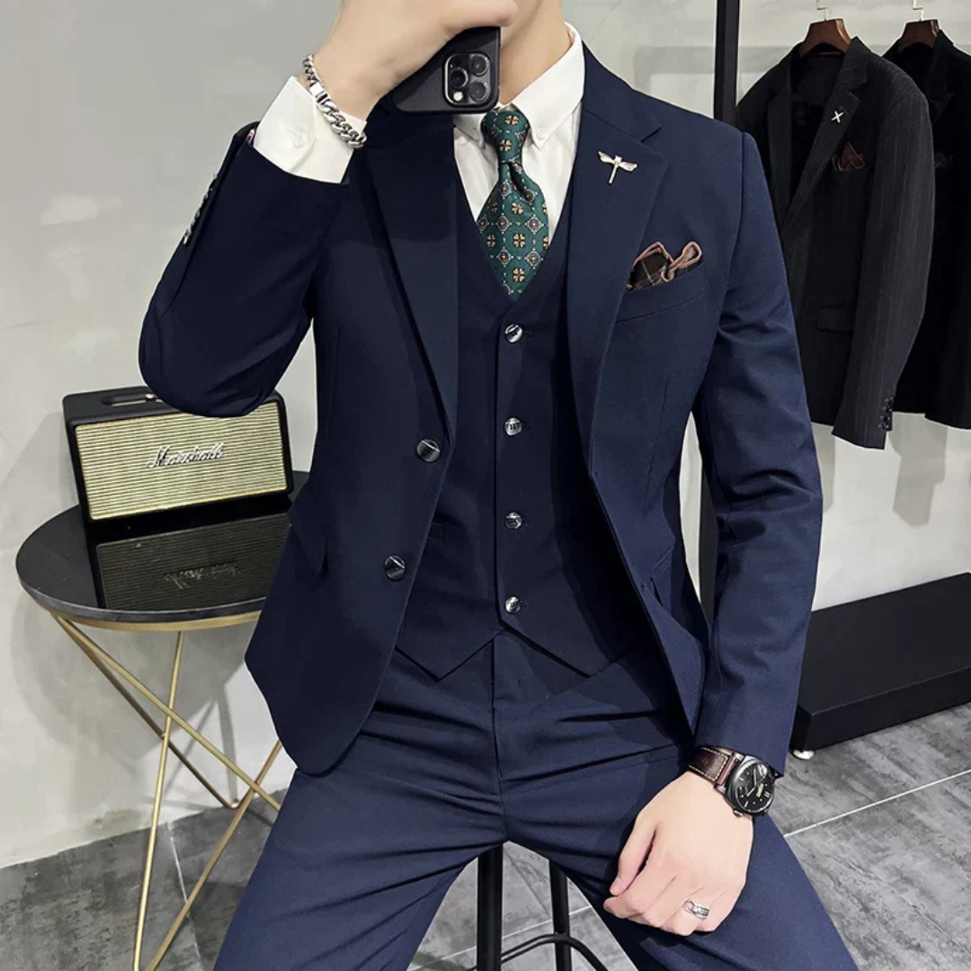 Traje de tres piezas para hombre de corte slim fit | Formal para otoño