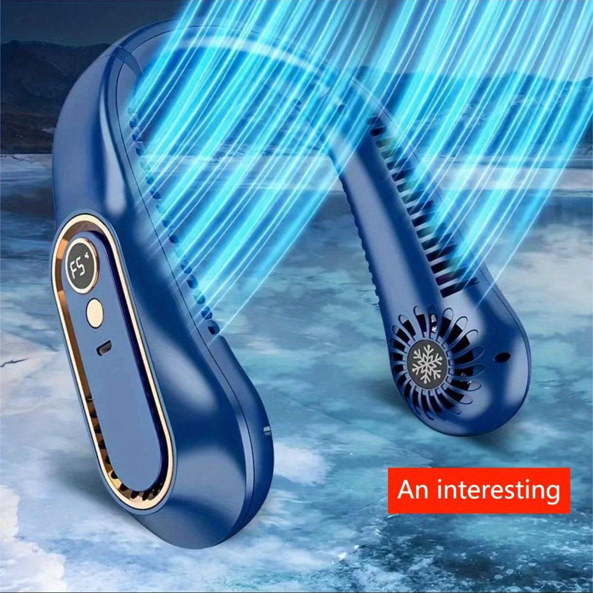 Ventilador de cuello portátil sin aspas con carga USB, 5 velocidades y pantalla digital – Enfriador potente con diseño sin hélice para exteriores