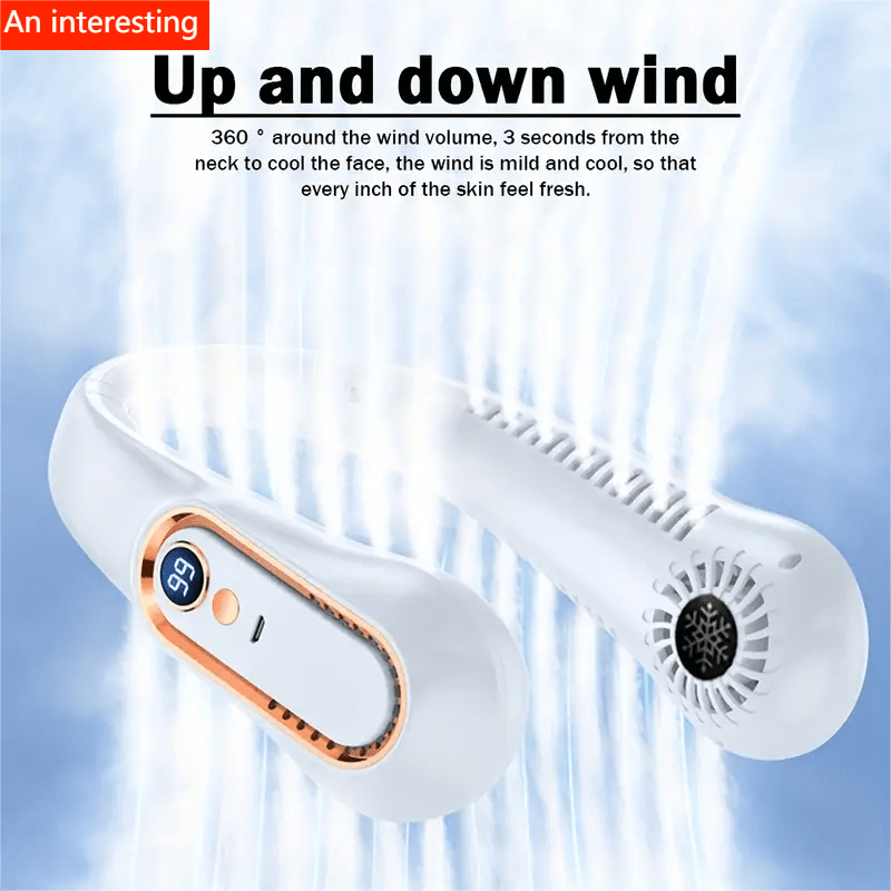 Ventilador de cuello portátil sin aspas con carga USB, 5 velocidades y pantalla digital – Enfriador potente con diseño sin hélice para exteriores