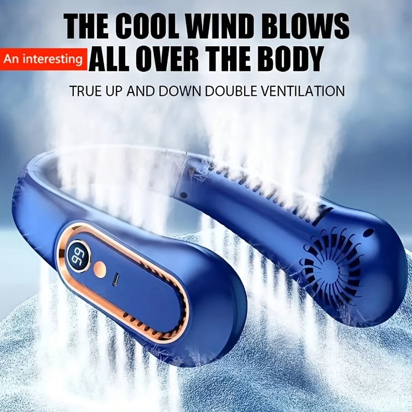 Ventilador de cuello portátil sin aspas con carga USB, 5 velocidades y pantalla digital – Enfriador potente con diseño sin hélice para exteriores