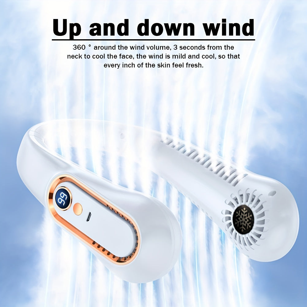 Ventilador de cuello sin aspas recargable por USB con 5 velocidades y pantalla digital