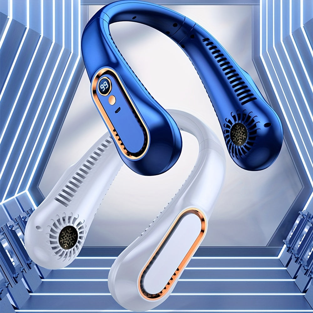 Ventilador de cuello sin aspas recargable por USB con 5 velocidades y pantalla digital