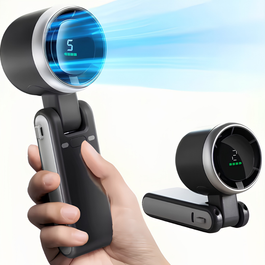 Ventilador de mano portátil con 5 velocidades y diseño plegable – Enfriador de aire personal recargable
