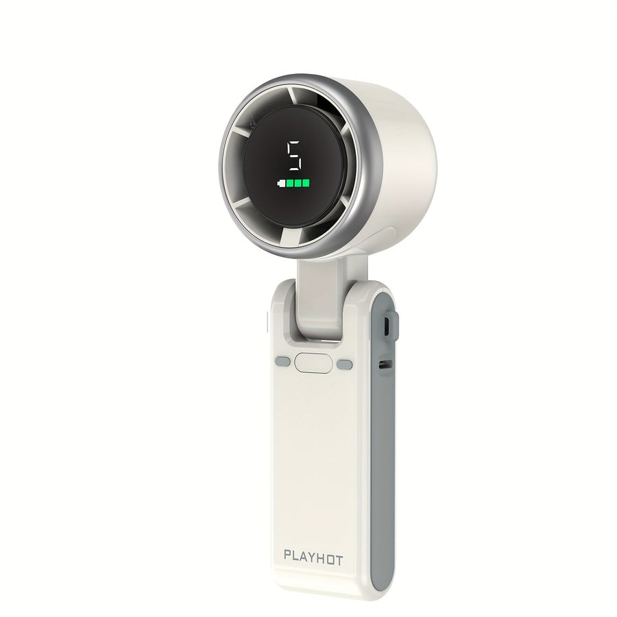 Ventilador de mano turbo de 12 horas con luz LED - Ventilador de refrigeración a batería con 5 velocidades y tecnología turbo de aire 3 en 1 - Diseño compacto para uso diario, viajes y aire libre