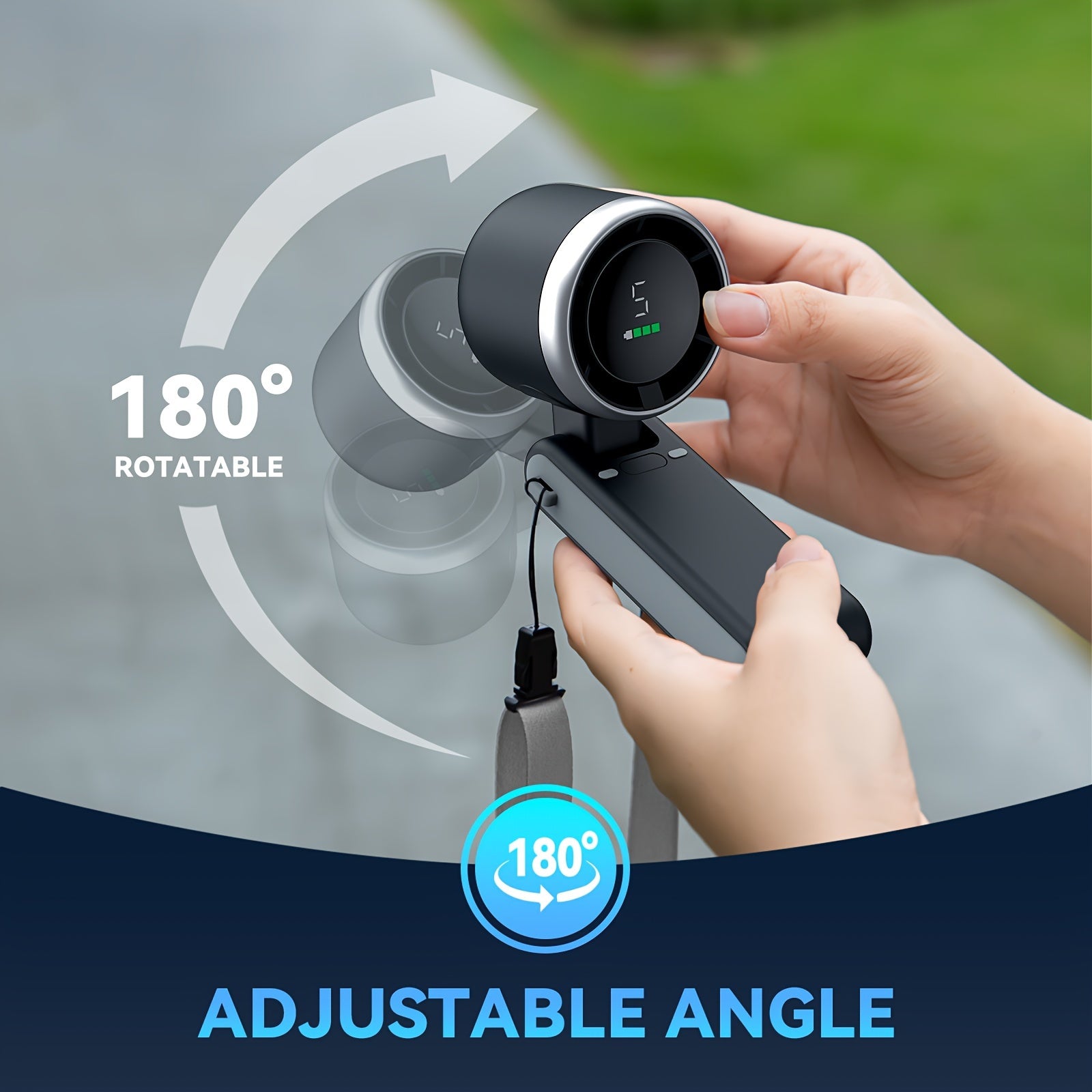 Ventilador de mano turbo de 12 horas con luz LED - Ventilador de refrigeración a batería con 5 velocidades y tecnología turbo de aire 3 en 1 - Diseño compacto para uso diario, viajes y aire libre