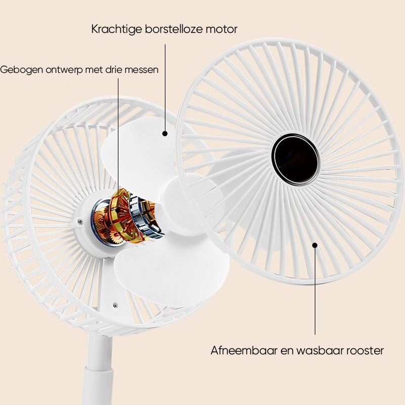Ventilador de mesa con diseño telescópico, portátil y silencioso