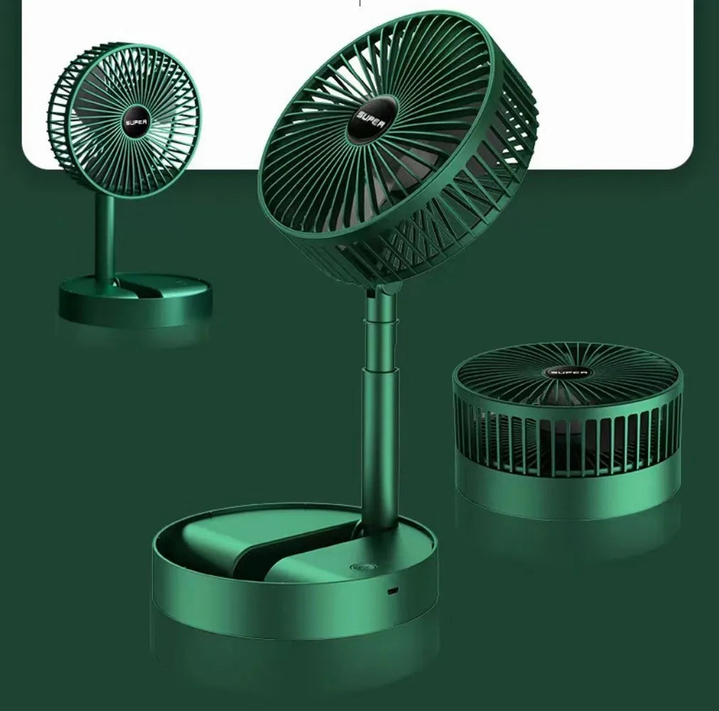 Ventilador de pie portátil de 6 pulgadas | Plegable, telescópico y USB | Batería recargable | 3 velocidades, ultra silencioso y de altura ajustable
