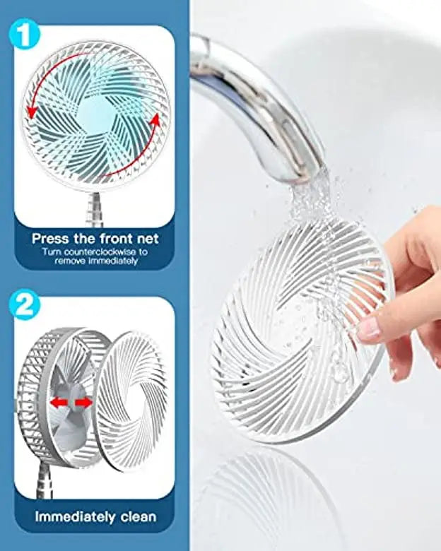 Ventilador de pie portátil de 6 pulgadas | Plegable, telescópico y USB | Batería recargable | 3 velocidades, ultra silencioso y de altura ajustable