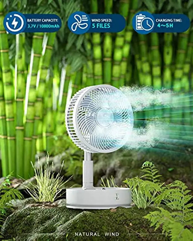 Ventilador de pie portátil de 6 pulgadas | Plegable, telescópico y USB | Batería recargable | 3 velocidades, ultra silencioso y de altura ajustable