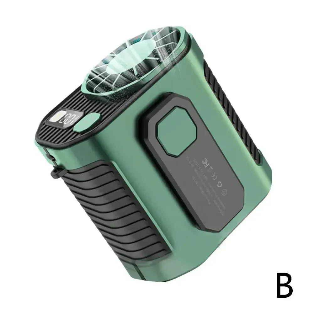 Ventilador portátil de cintura y cuello de 3600 mAh con potente flujo de aire, batería externa y luz LED para trabajo y actividades al aire libre