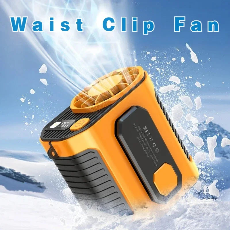Ventilador portátil de cintura y cuello de 3600 mAh con potente flujo de aire, batería externa y luz LED para trabajo y actividades al aire libre