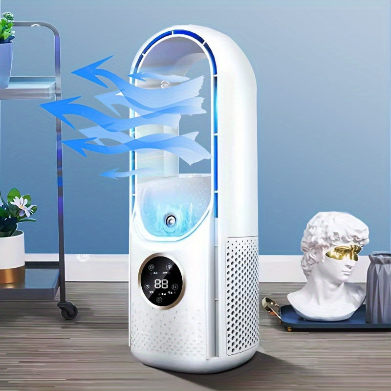 Ventilador portátil sin aspas con luz nocturna: humidificador de 6 velocidades y purificador de aire, enfriador de escritorio USB silencioso para dormitorio y habitaciones
