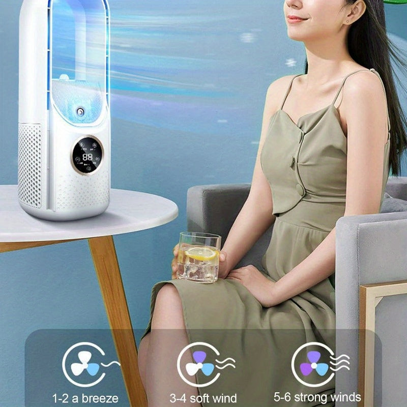 Ventilador portátil sin aspas con luz nocturna: humidificador de 6 velocidades y purificador de aire, enfriador de escritorio USB silencioso para dormitorio y habitaciones