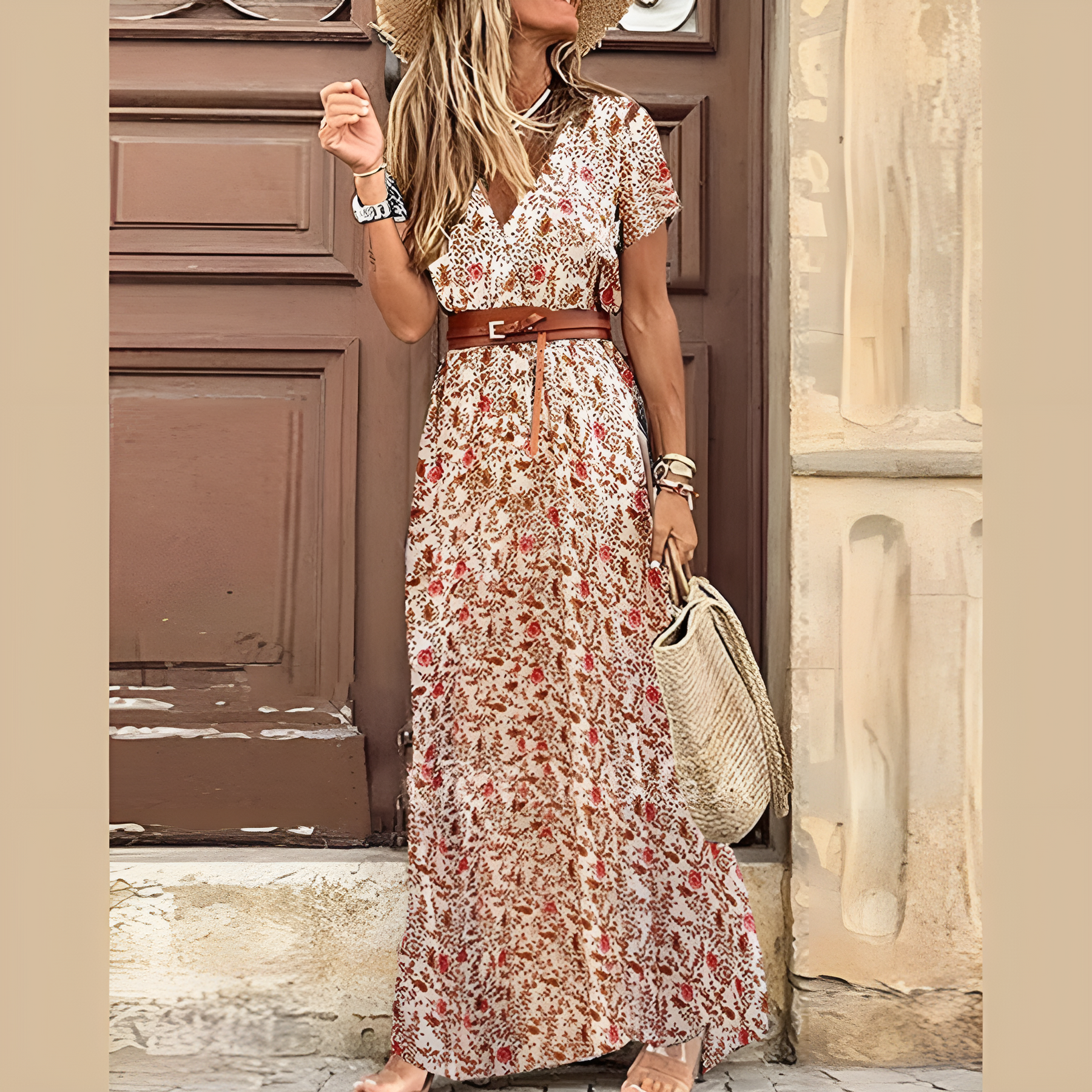 Vestido boho vintage para mujer con estampado versátil