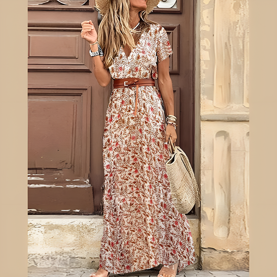 Vestido boho vintage para mujer con estampado versátil