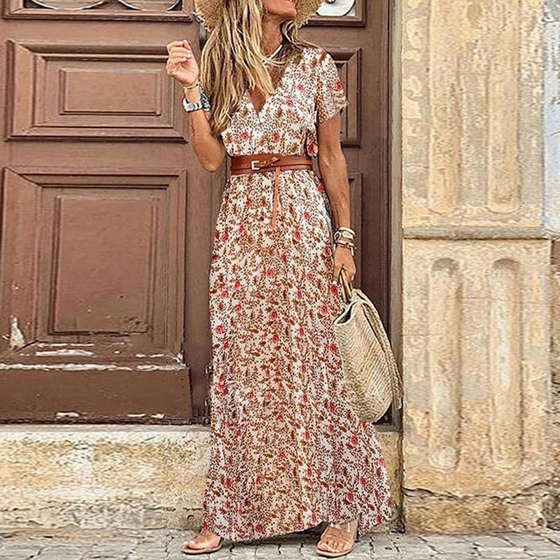 Vestido boho vintage para mujer con estampado versátil