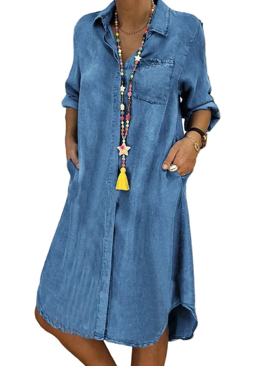 Vestido camisero de denim con manga larga
