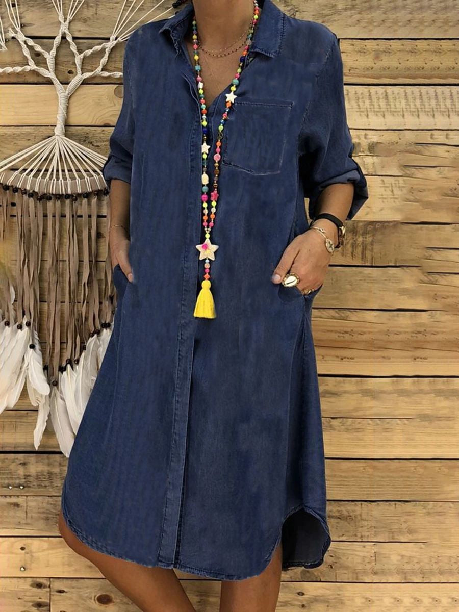 Vestido camisero de denim con manga larga