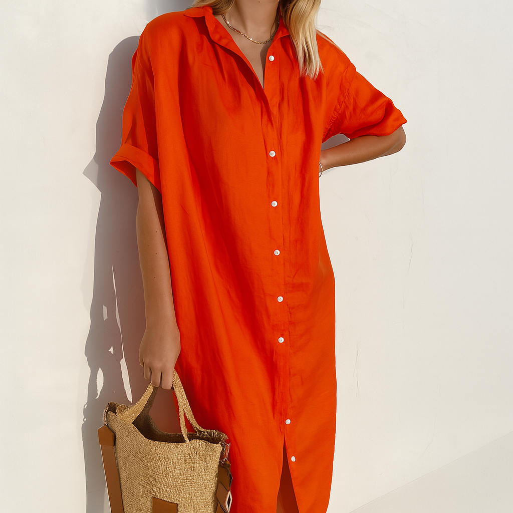 Vestido camisero de lino de corte holgado