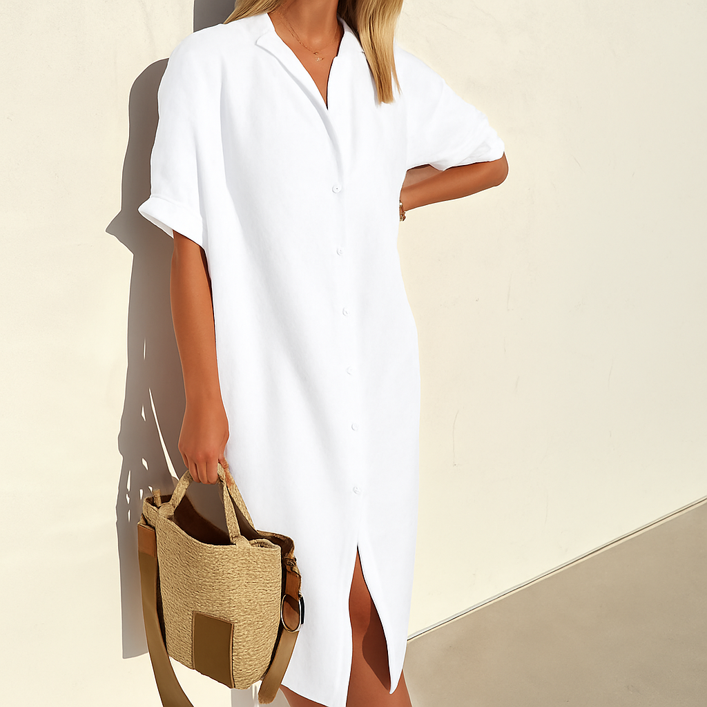 Vestido camisero de lino de corte holgado