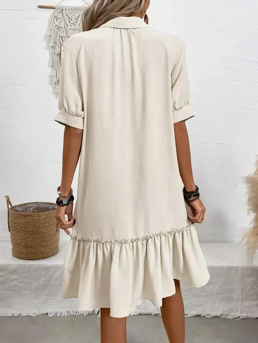 Vestido camisero elegante con volante en bajo para cualquier ocasión