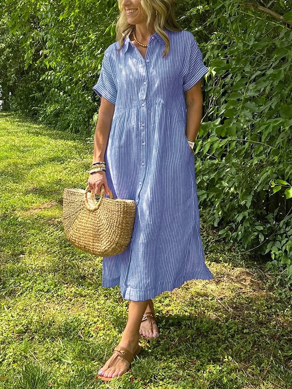 Vestido camisero midi a rayas para mujer