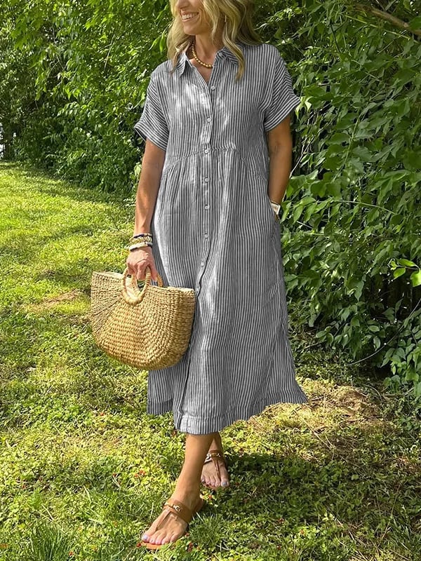 Vestido camisero midi a rayas para mujer