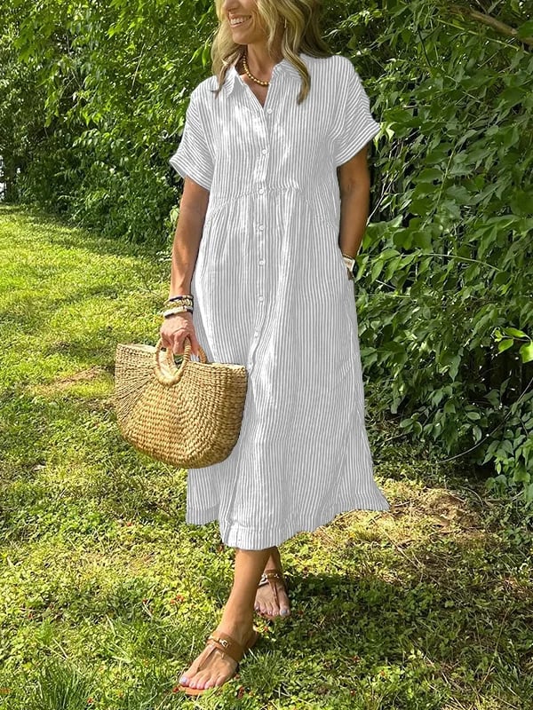 Vestido camisero midi a rayas para mujer
