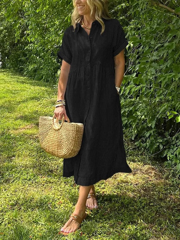 Vestido camisero midi a rayas para mujer