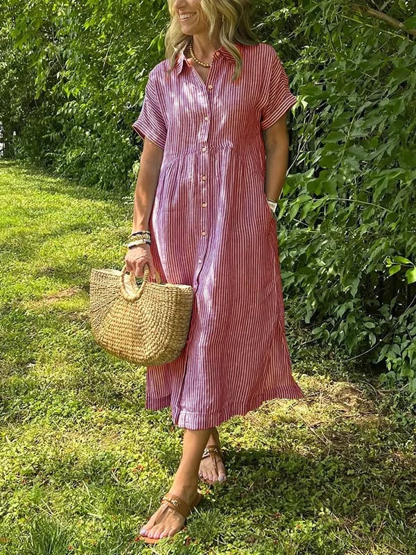 Vestido camisero midi a rayas para mujer